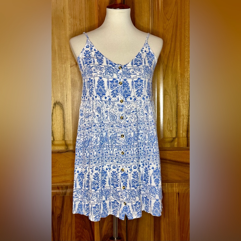Billabong - White & Blue Floral Print, Loose & Flowy Mini-Sundress - EUC, M